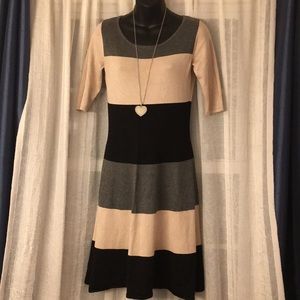 Dress Barn Striped Short Sleeved Sweater Dress